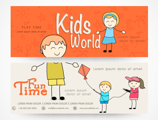 Cute kids banners vector material 01