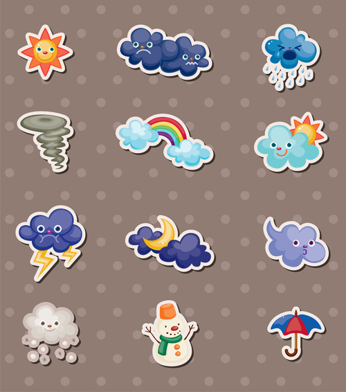 Cute weather icons vector set