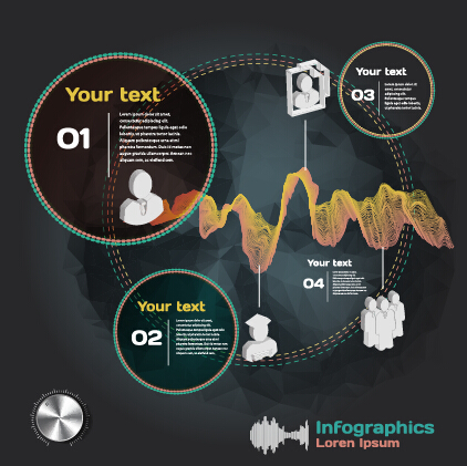Dark style infographic with diagrams vectors 02
