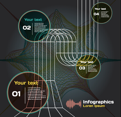 Dark style infographic with diagrams vectors 04
