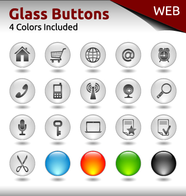 Glass buttons for web design vector 03