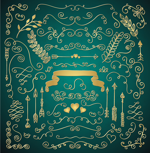 Golden Valentine Day decor elements vector 02