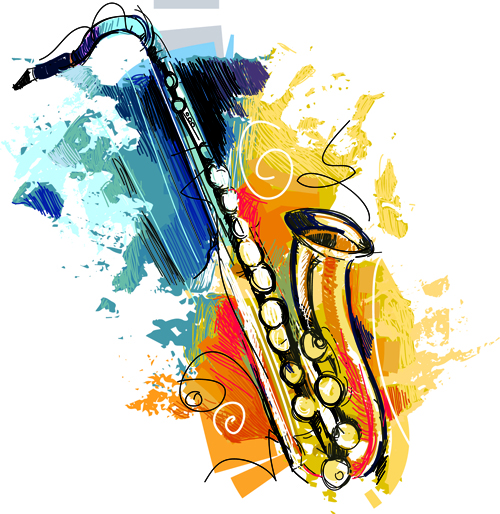 Hand drawn colored musical instruments vector 02 