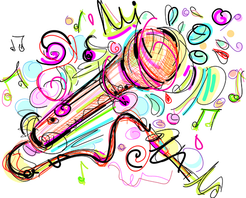 Hand drawn colored musical instruments vector 04 