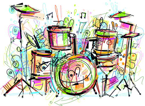 Hand drawn colored musical instruments vector 05 