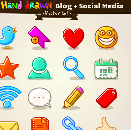 Different Hand drawn Retro icons vector graphic 03