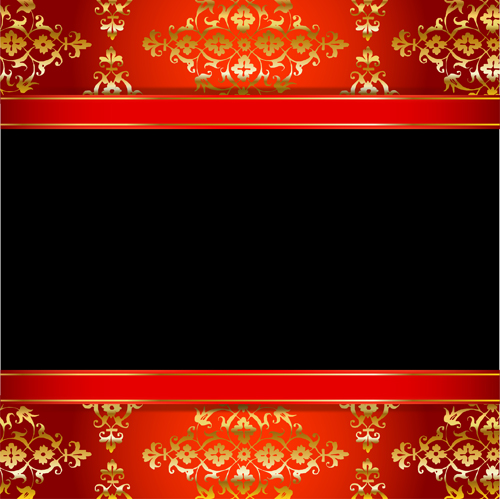 Ornate red with black background vectors 02