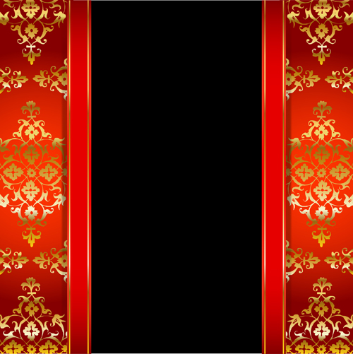 Ornate red with black background vectors 04