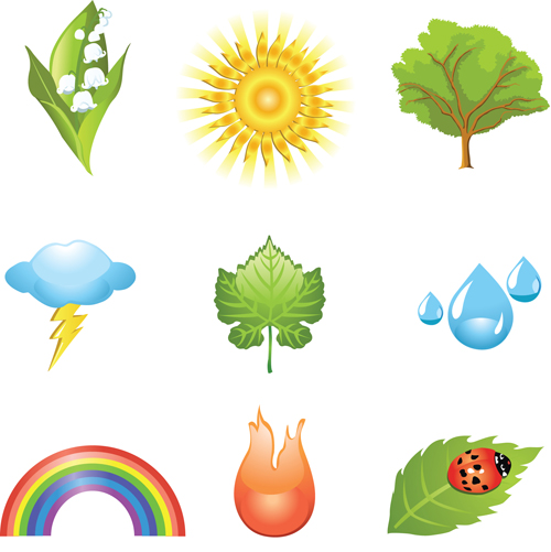 Sunshine,Leaves,Lightning,Raindrop and Rainbow vector set