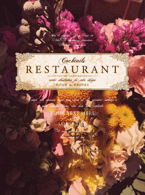 Vintage restaurant menu cover with flower blurs background vector 02 Vintage restaurant menu cover with flower blurs background vector 02