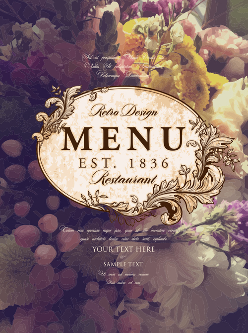 Vintage restaurant menu cover with flower blurs background vector 03 Vintage restaurant menu cover with flower blurs background vector 03