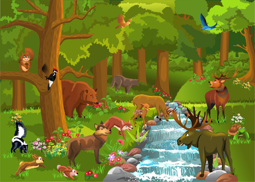 Wild animal and natural scenery design vector set 02