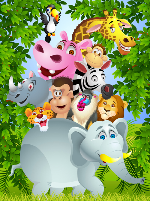 Set of Cartoon Animal Paradise vector 04