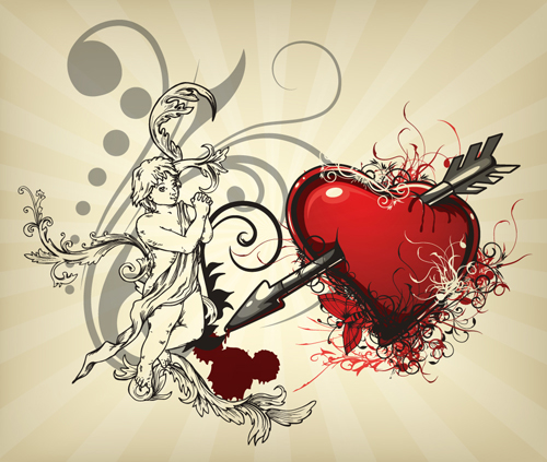 Angel and love elements vector background 01