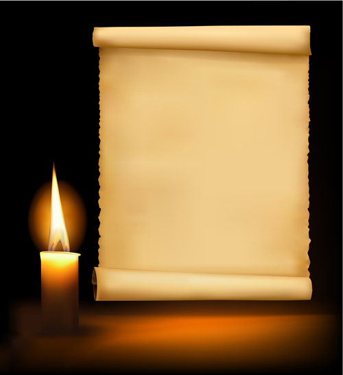Old Paper Scrolls and candle design vector 01