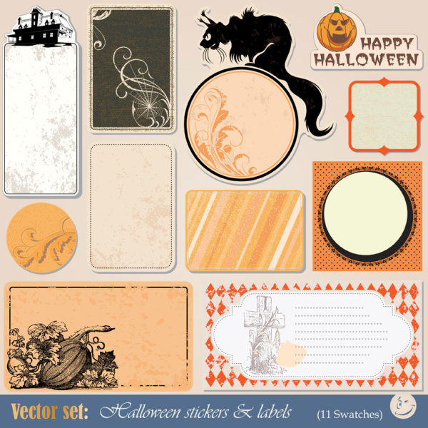 Funny Halloween labels vector 02