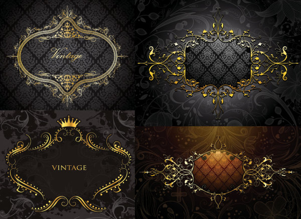 Golden floral border shading vector
