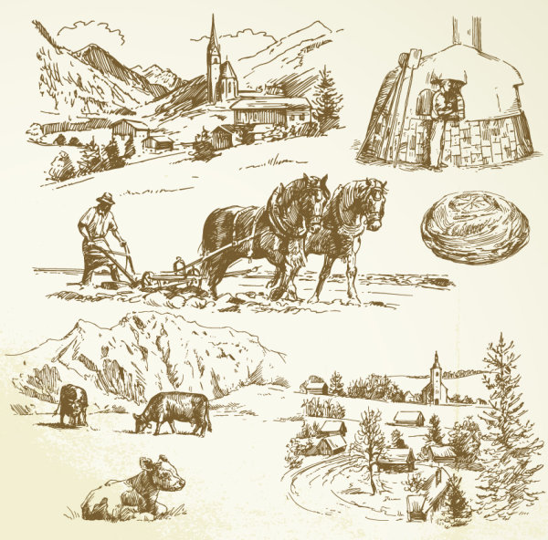 Hand drawing farm design elements vector 04