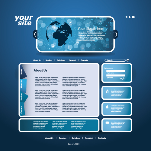 Blue style website template vector 02