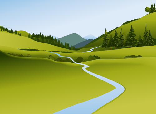 Beautiful fields landscapes vector set 25
