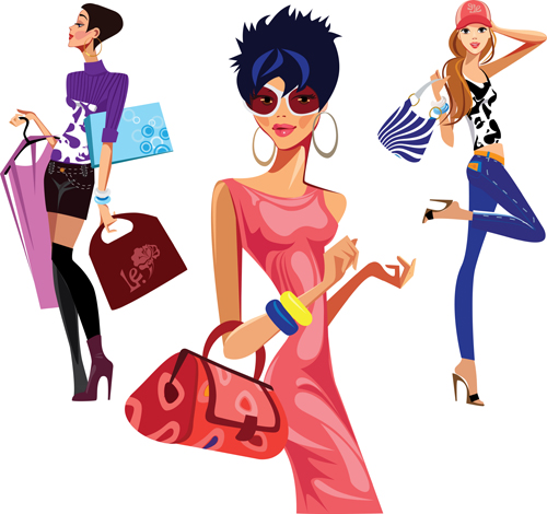 shopping illustration girls beautiful 