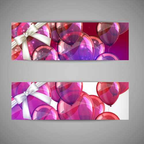 Birthday banners colored balloons vector 02
