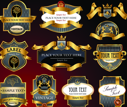 luxury of Black and gold labels vector 02