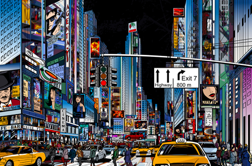 Bustling city design vector 04