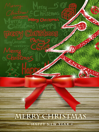 Christmas and new year bow vector card