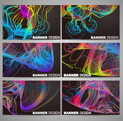Colorful line business card vector set 01
