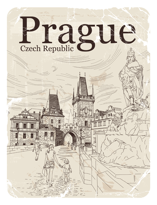 Retro font public Prague Czech 