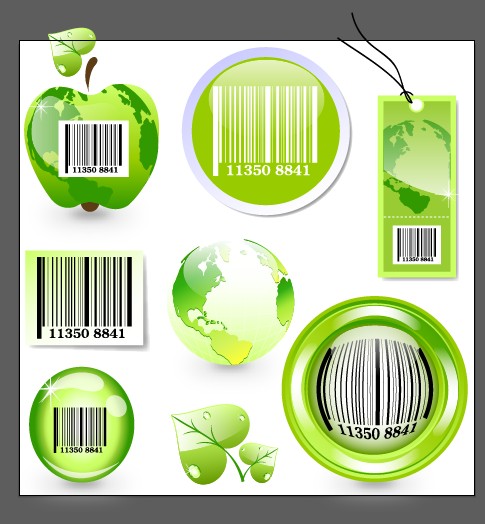 Ecology with barcode label and tags vector
