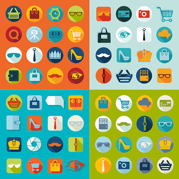 Flat supermarket shopping icons vectors