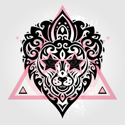 Floral Lions head sign vector set 06 Floral Lions head sign vector set 06