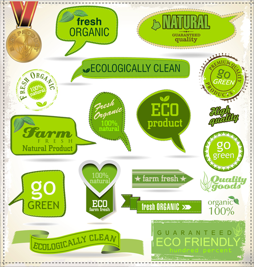 Green natural ribbon with labels vector