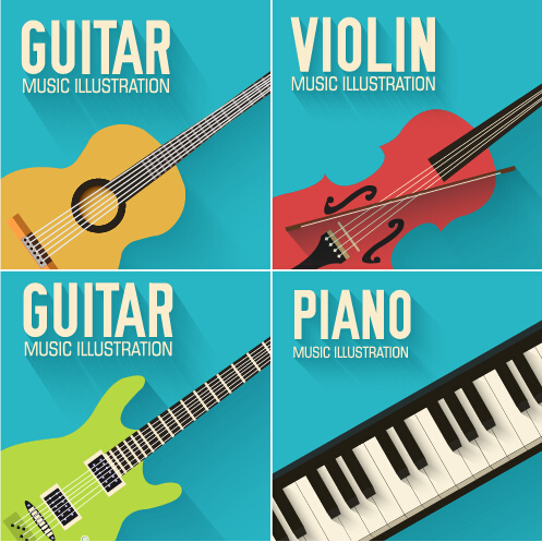 Guitar with piano and violin vector illustration