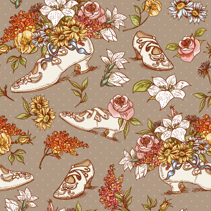 High heeled shoes and flowers vector pattern