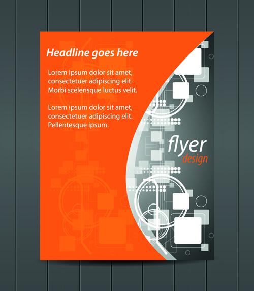 Orange style flyer design vector material 06