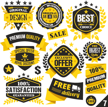 yellow quality premium labels black badges 