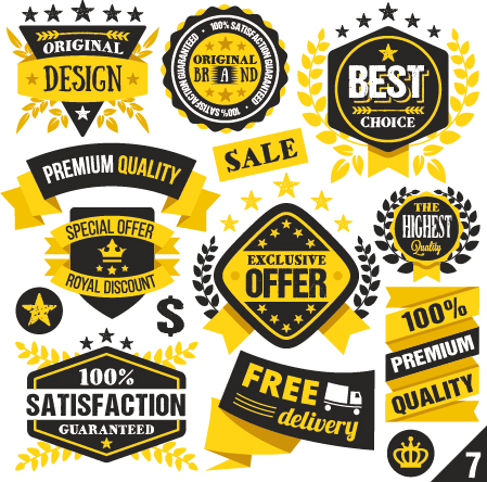 Premium quality black with yellow labels and badges vector 08