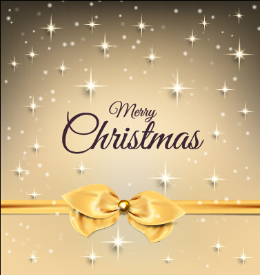 Sparkling christmas gift card with bow vector
