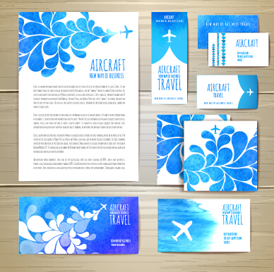 Summer travel watercolor cards vector 04