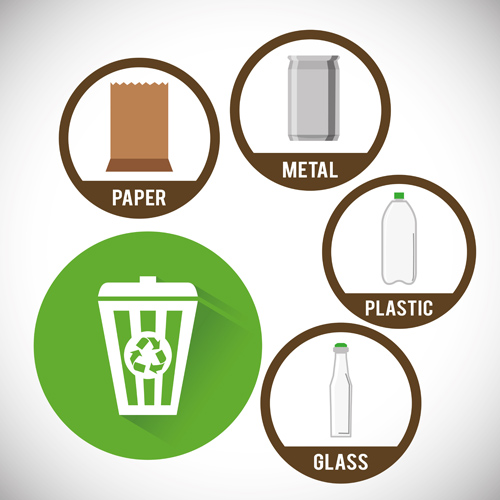 Trash can with eco icons vector 01