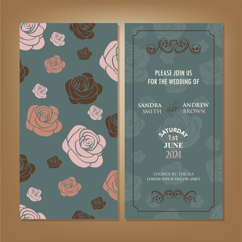 Vintage flower wedding invitation cards vector