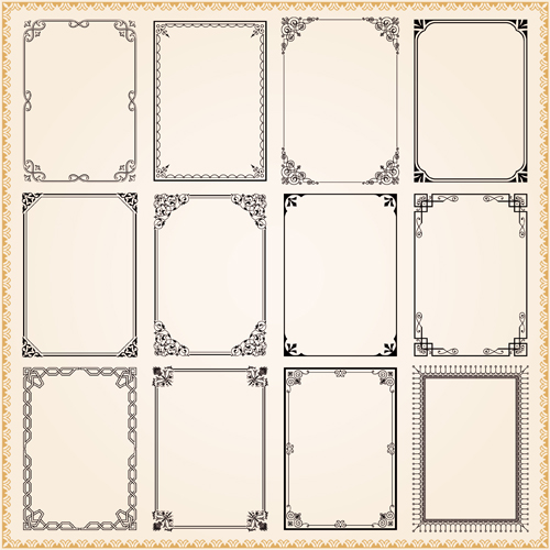 Vintage frames ornaments vector set 01