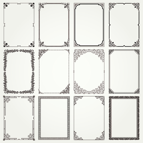 Vintage frames ornaments vector set 02
