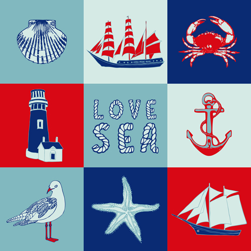 Different Marine pattern design elements vector 01