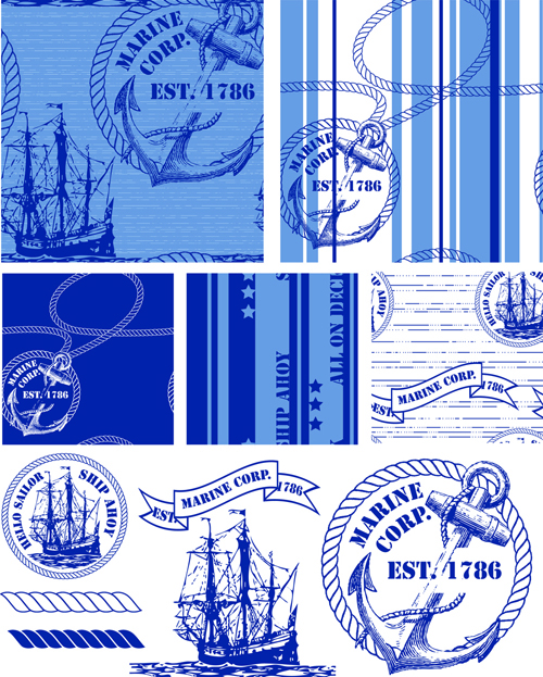 Different Marine pattern design elements vector 03