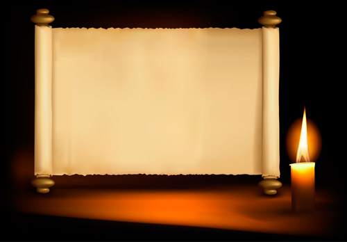 Old Paper Scrolls and candle design vector 05