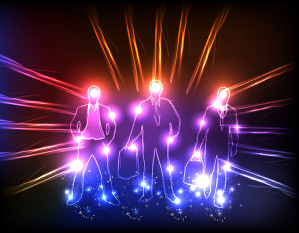 Ornate neon light elements vector background 03